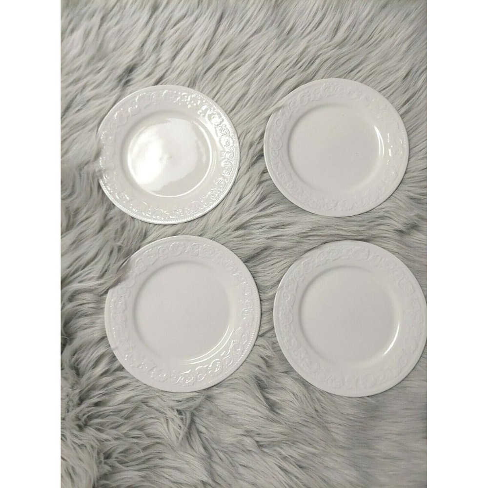 Vintage Set of‎ 4 Farberware Alsace White Embossed Salad Plate